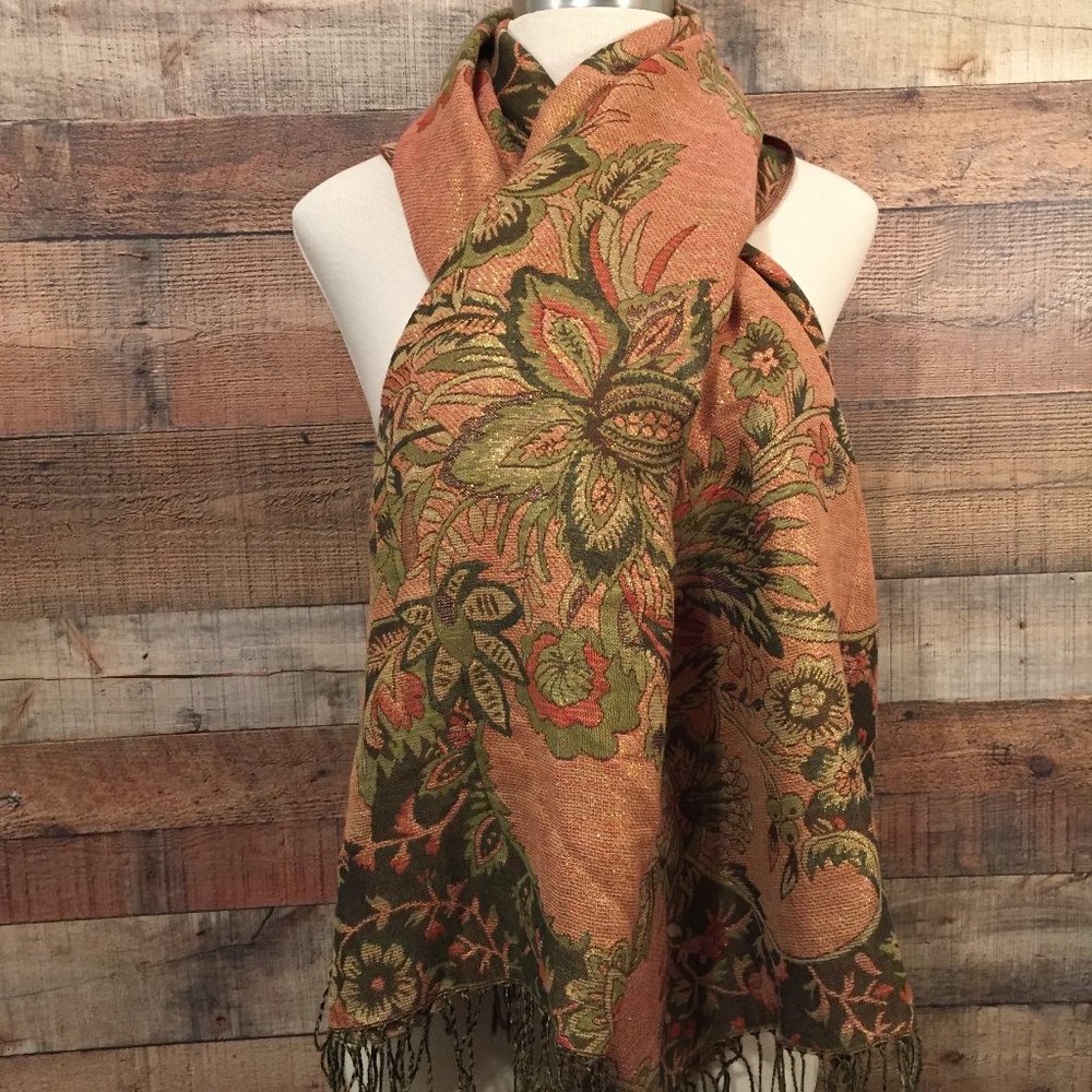 Lovely Pashmina Fall Toned Floral Pattern One Sz